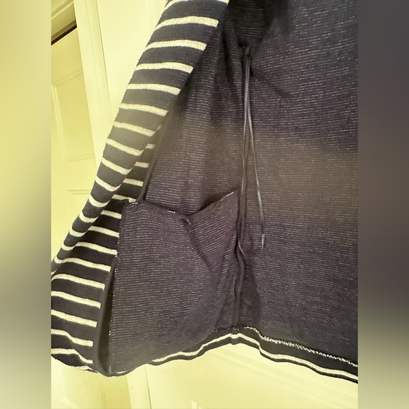 Maison Jules Navy and White Knit Striped Open Front Blazer with pockets. - Picture 3 of 5